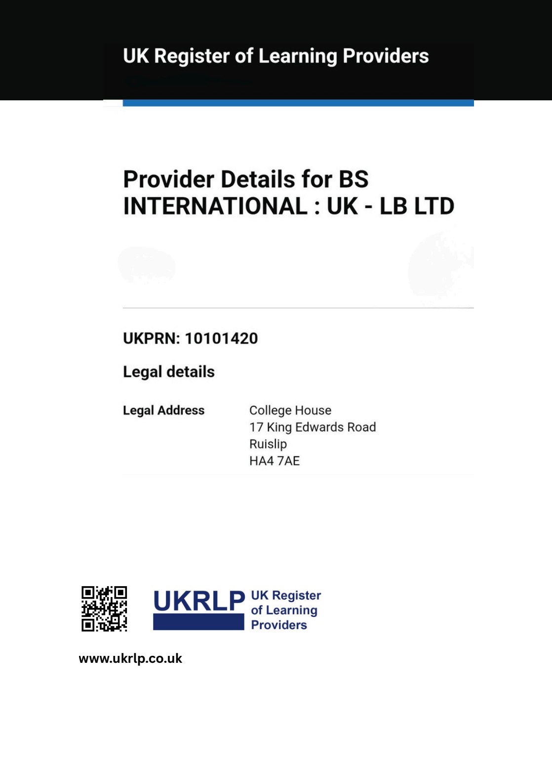 UKRLP Registration